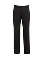 Men's flat front pants in black with a logo. Designed for comfort and style, perfect for casual or formal wear.
