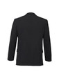 A black men's comfort wool stretch jacket featuring a classic two-button design and a rear view.