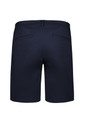 A pair of navy women's chino shorts featuring two back pockets and a standard waistband.