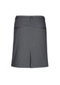 A grey women's skirt featuring a back slit and two back pockets, complete with a brand logo.