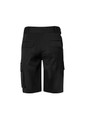 Black men's shorts with cargo pockets at the sides and back, featuring a waistband and a logo.