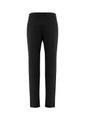 A pair of black men's slacks with a straight leg design and a logo on the waistband.