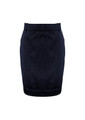 A navy women's skirt with a fitted design and pockets, featuring a waistband and a subtle logo detail.