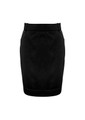 A black women's skirt with a tailored design, featuring pockets and a waistband. Contains a logo.