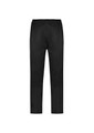 A pair of black track pants with an elastic waistband and a simple design, featuring a logo.