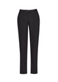 Slim leg pant in black, featuring a comfort waist design and pockets, showcased against a plain background.