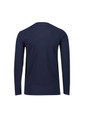 A navy long sleeve tee with a simple design and a logo on the back.