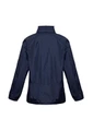 A navy unisex Spinnaker jacket with a simple design, featuring a logo on the back and a cinched waist.