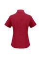 A short sleeve button-up shirt in a rich burgundy colour, featuring a classic collar and a fitted style.