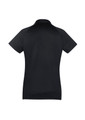 A short sleeve polo shirt in black with a collar and a logo on the design.