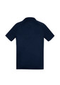 A navy short sleeve polo shirt with a standard collar and a logo on the chest. Suitable for casual wear.