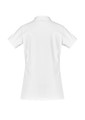A women's short sleeve polo shirt in white, featuring a classic polo collar and a back view.