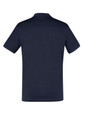 A navy blue short sleeve polo shirt featuring a collar and a logo.