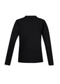 A black long sleeve polo shirt featuring a back view and a logo.