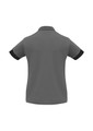 A short sleeve polo shirt in grey with black accents and a logo.