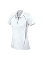 A white short sleeve polo shirt for women featuring subtle design details and a logo.