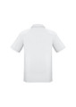 A plain grey men's short sleeve polo shirt with a collar, featuring a logo on the front.