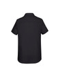 A black women's Charlie short sleeve button-up shirt featuring a simple back design and a collar.