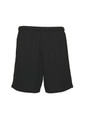 Black sports shorts with an elastic waistband and side pockets. The shorts feature a logo.
