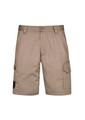Men's cargo shorts in a khaki colour, featuring multiple pockets and a branded logo.