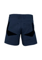 Men's rugged short shorts in navy, featuring two back pockets with a contrasting design and a logo.
