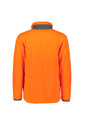 A bright orange unisex full zip sherpa fleece jacket, featuring long sleeves and a high collar.