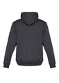 A unisex, grey multi-pocket hoodie with a hood and long sleeves, featuring a logo on the side.