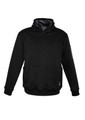 A black unisex multi-pocket hoodie featuring a front pouch and a branded logo. It has a hood and long sleeves.