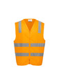 An orange unisex zip vest with reflective silver stripes, designed for safety wear, featuring a logo.