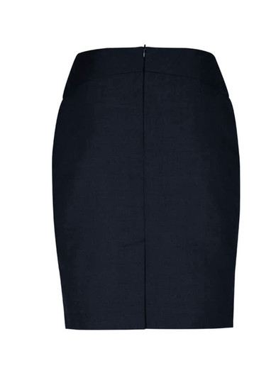 A black women's chevron band skirt with a fitted silhouette and a back zip closure.