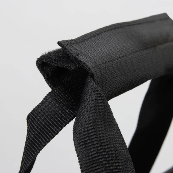 A black strap featuring durable fabric, designed for carrying or securing items.