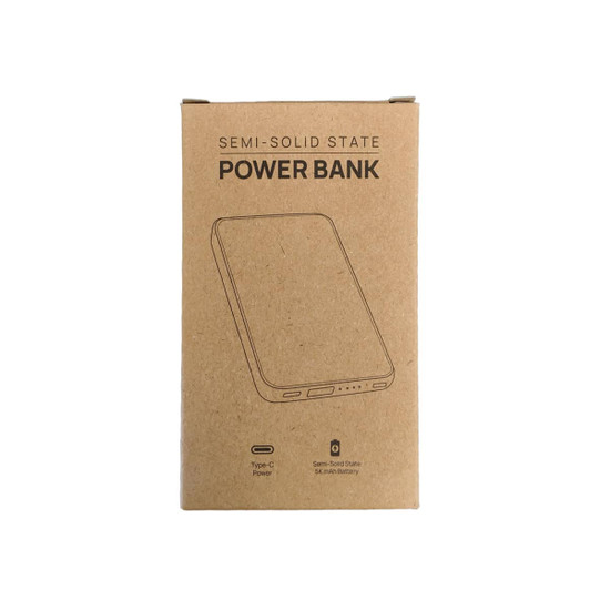 A cardboard package containing a semi-solid state power bank. The design is simple with a Type-C port visible.