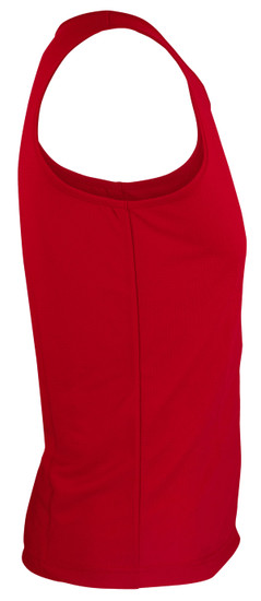 A red men's singlet with a sleeveless design and a fitted silhouette, featuring a simple shape and no visible logos.