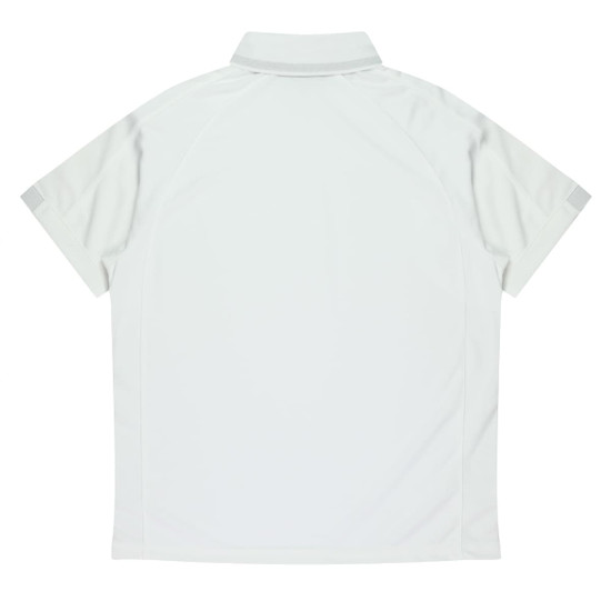 A light grey polo shirt with short sleeves and a collar, featuring a logo on the side.