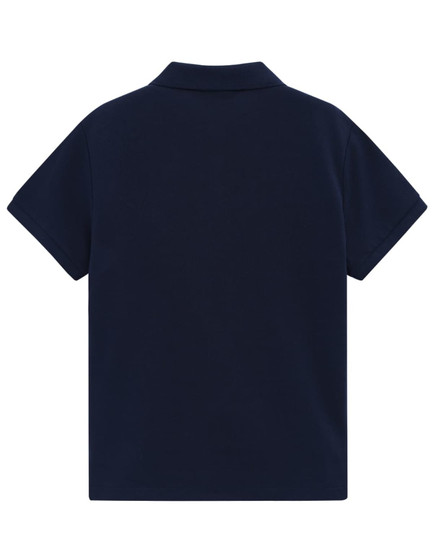 A ladies' classic cotton/poly pique short-sleeve polo in navy, featuring a collared neckline and a plain back.