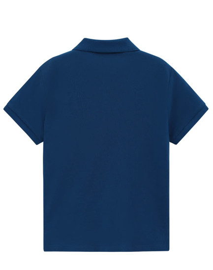 A navy blue ladies' classic cotton/poly pique short sleeve polo, featuring a simple design and a collar.