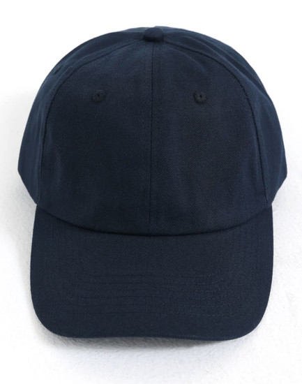 A navy cotton twill unstructured cap with a curved brim and a logo on the front.