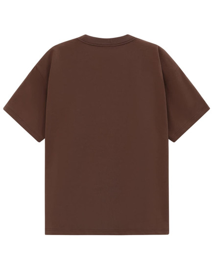 A brown unisex heavy cotton oversized tee with a simple design and no visible branding.