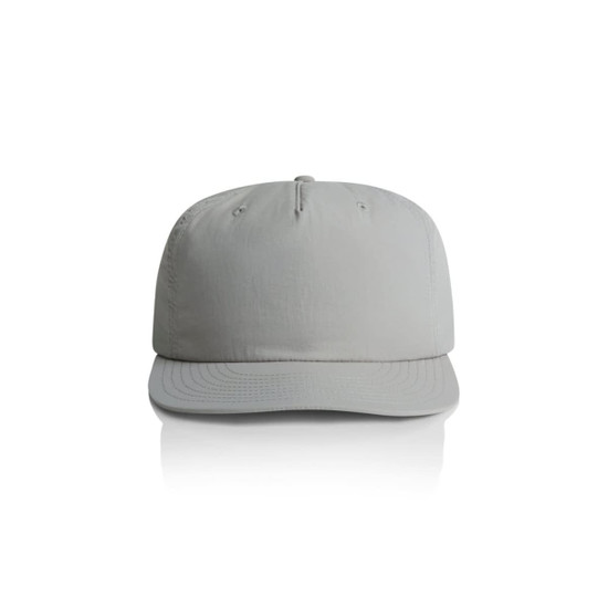 A light grey cap with a structured crown and curved brim, featuring a logo on the front.