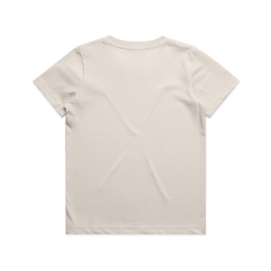A plain cream youth t-shirt with short sleeves and a simple design. Features a logo on the label.