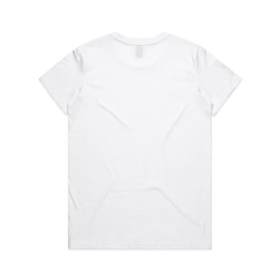 A white t-shirt with a classic crew neck and short sleeves, featuring a plain back and a logo on the tag.
