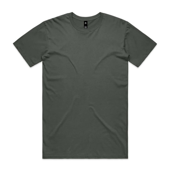 A green T-shirt with a round neckline and short sleeves, featuring a logo on the label.
