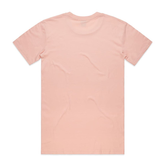 A plain pink T-shirt with a simple design and a back view. It features a logo at the neck area.