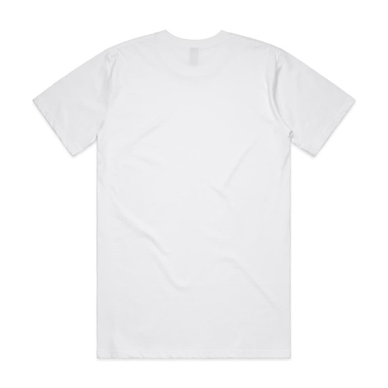 A plain white Classic Tee featuring a crew neckline and short sleeves, with a branding logo on the back.