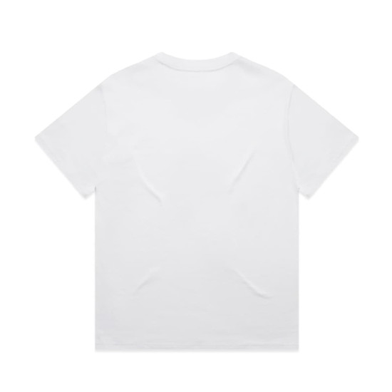 A plain white t-shirt featuring a crew neck and short sleeves. It has a smooth texture and no visible branding.