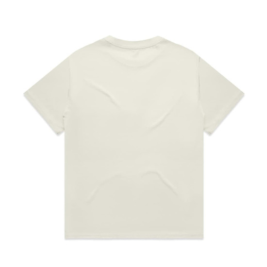 A plain cream Heavy Tee t-shirt featuring short sleeves and a simple design, with a logo present.