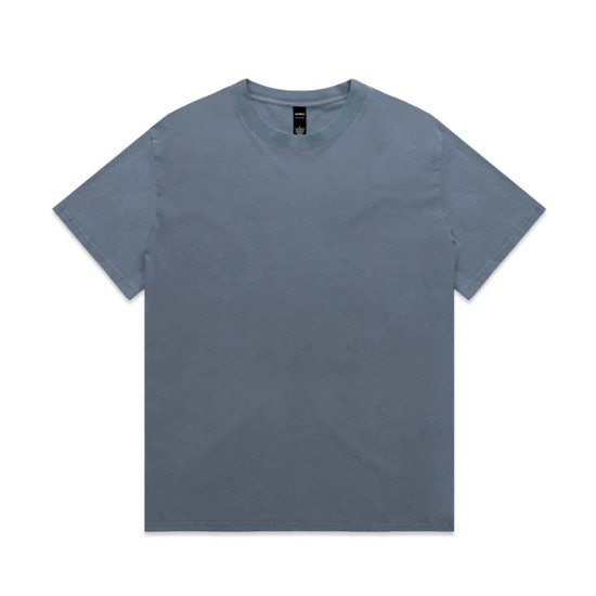 A heavy faded tee in a muted blue colour with a crew neckline and short sleeves, featuring a logo label.