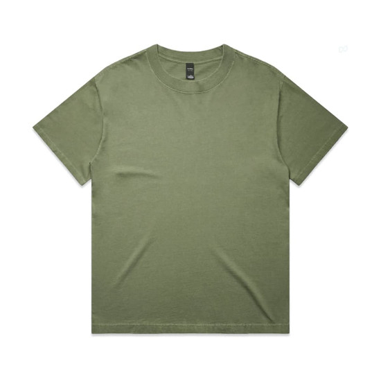 A green faded T-shirt featuring a crew neckline and short sleeves. The shirt has a branding label.