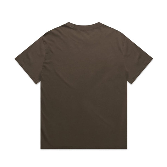 A heavy faded tee in a dark olive green colour, featuring a simple design with a logo on the back.