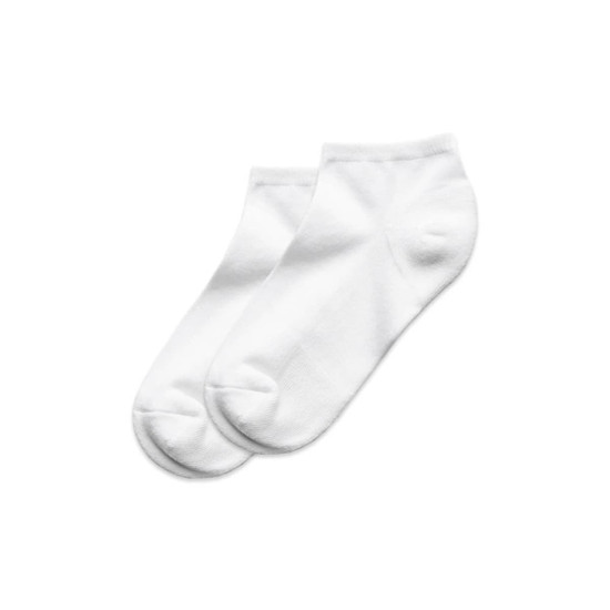 Two pairs of white ankle socks laid flat, featuring a plain design and soft fabric.